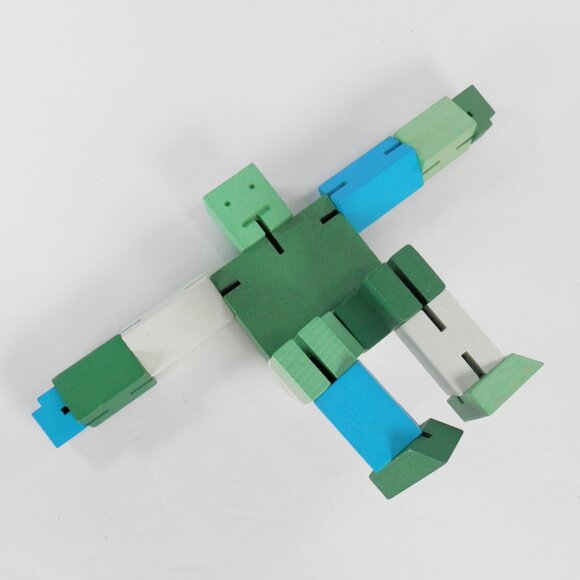 2019 David Weeks Studio Areaware Cubebot Green Blue 5" Puzzle FIdget Figure - Picture 6 of 9